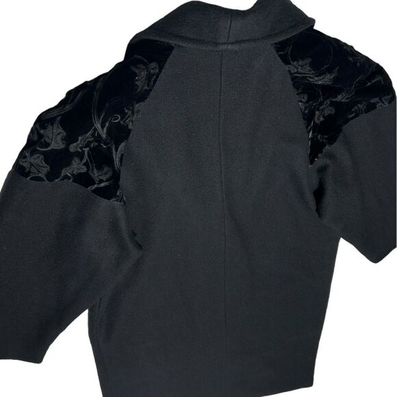 Vintage Basile Italian Wool Coat Long Black Coat Warm Winter Peacoat Two Button - Picture 6 of 11